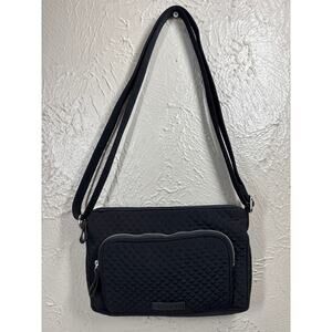 Vera Bradley Black Quilted Crossbody Handbag Purse Floral Lined
